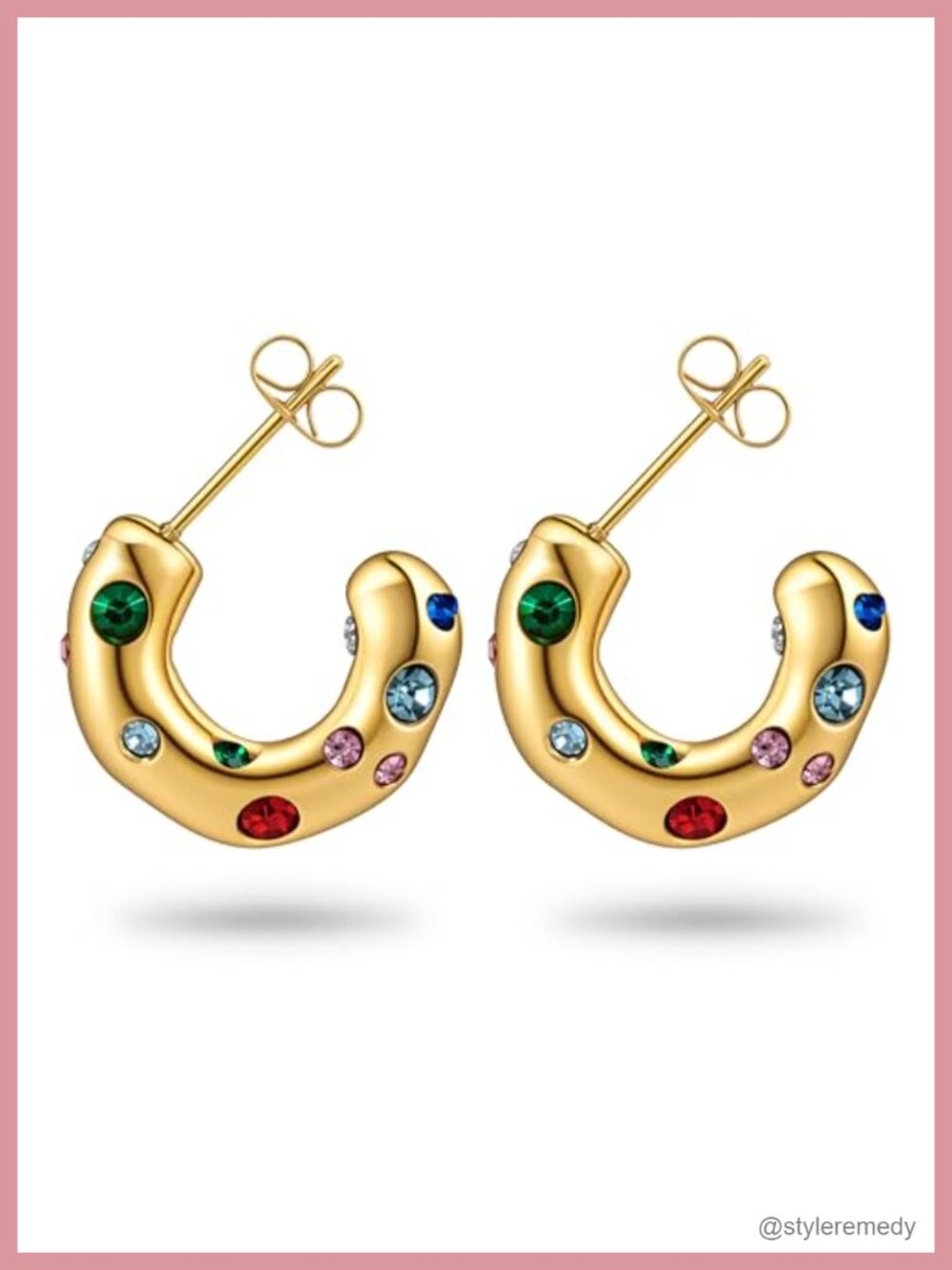 Gold Plated Chunky Hoop Earrings Colorful Zircon Minimalist Statement Jewelry